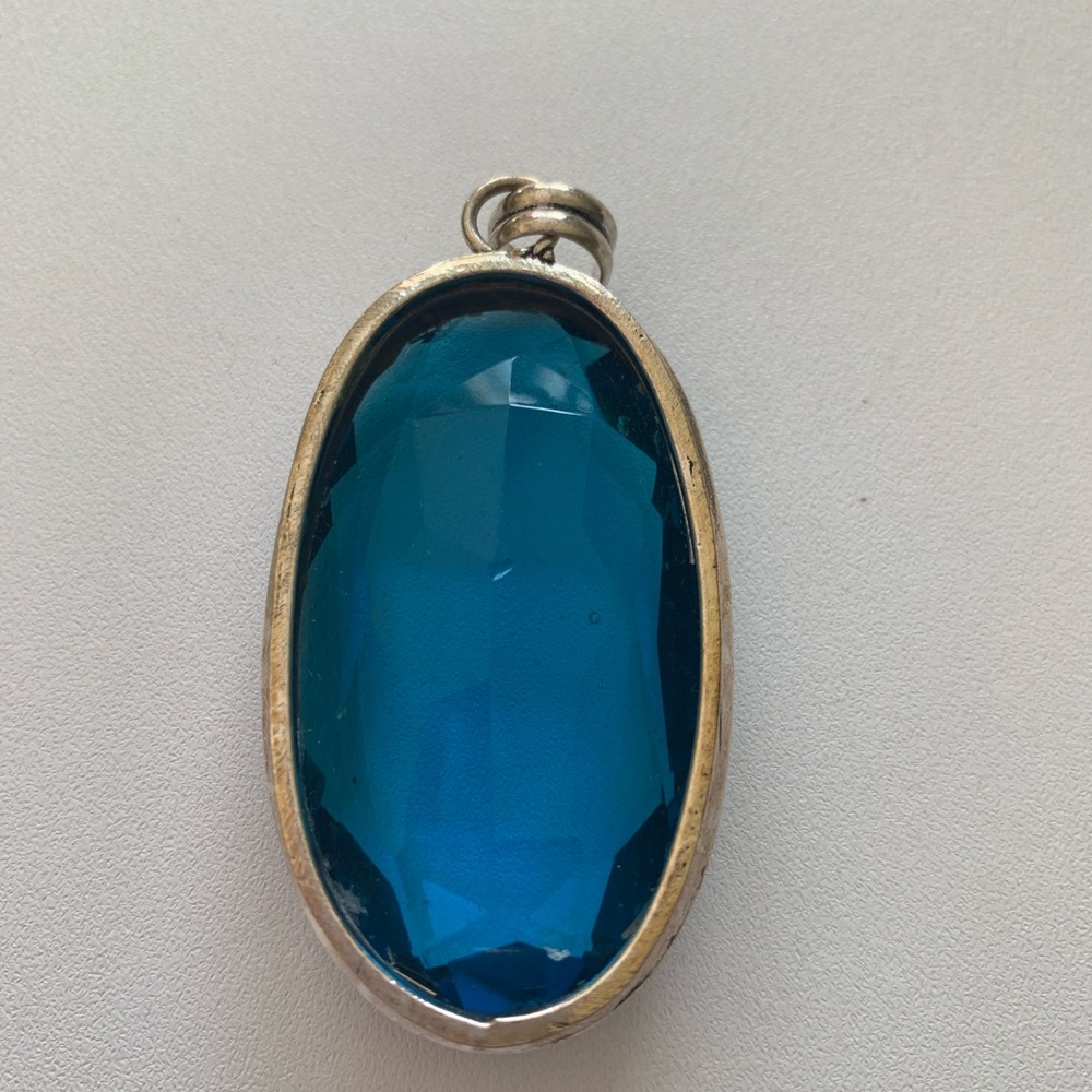 Vintage blue aqua glass choker pendant.